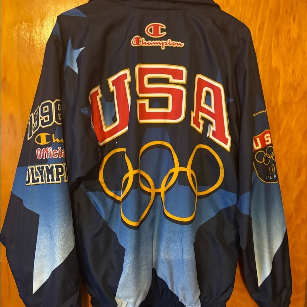 Vintage Champion Varsity Jacket Blue Red Olympic Style